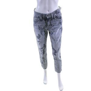 Cambio Womens Cotton Mid Rise Striped Floral Straight Leg Jeans Blue Size 6